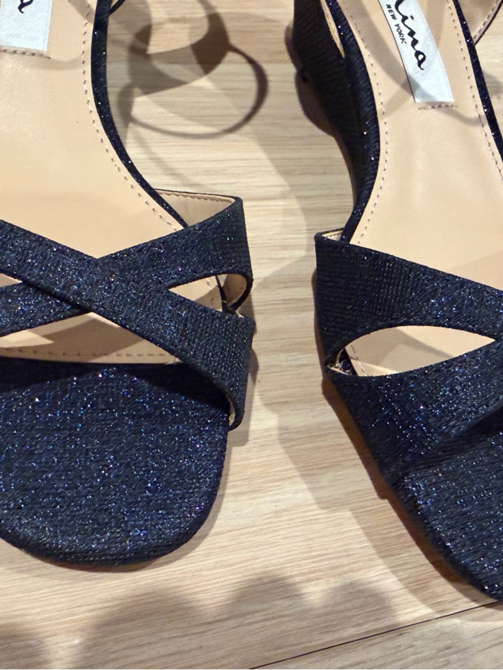 Nina Navy Blue Glitter Heeled Sandals - Picture 7 of 8
